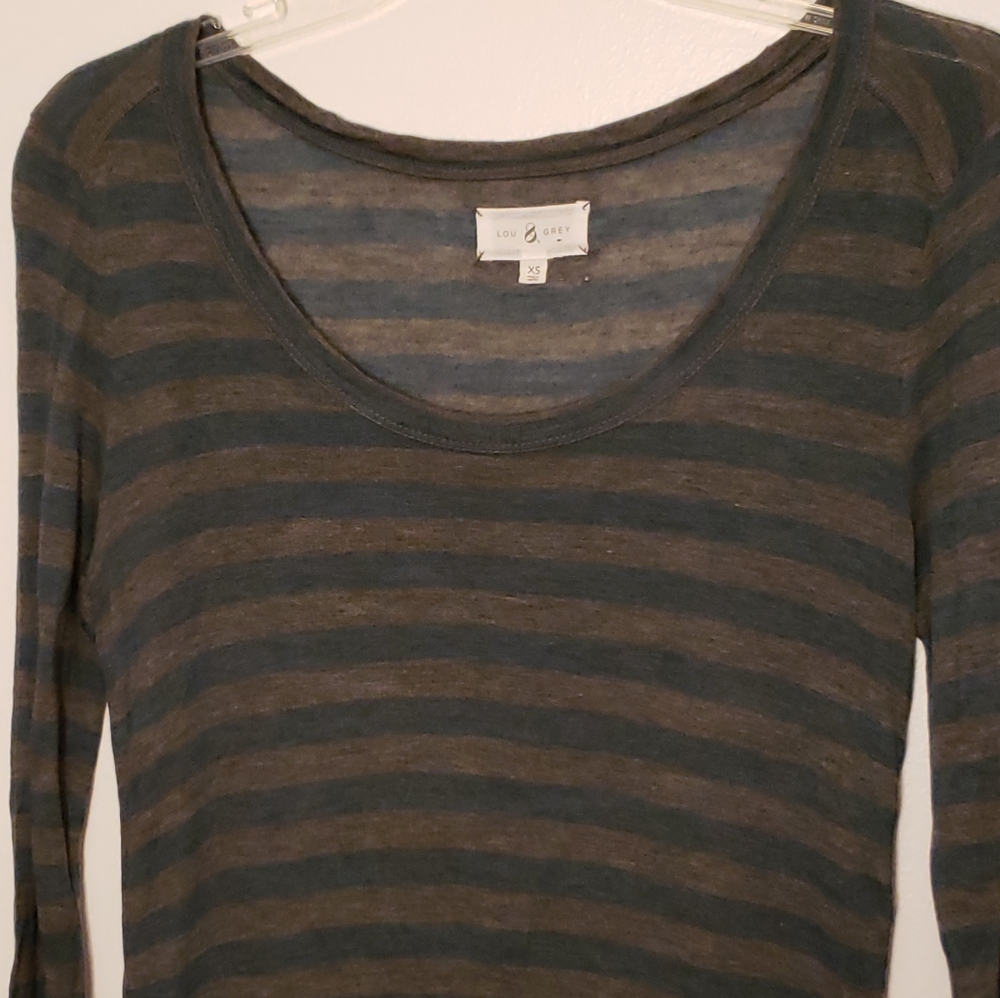 Lou & Grey XS Tee Blue Gray Striped Modal Shirt - Picture 2 of 6